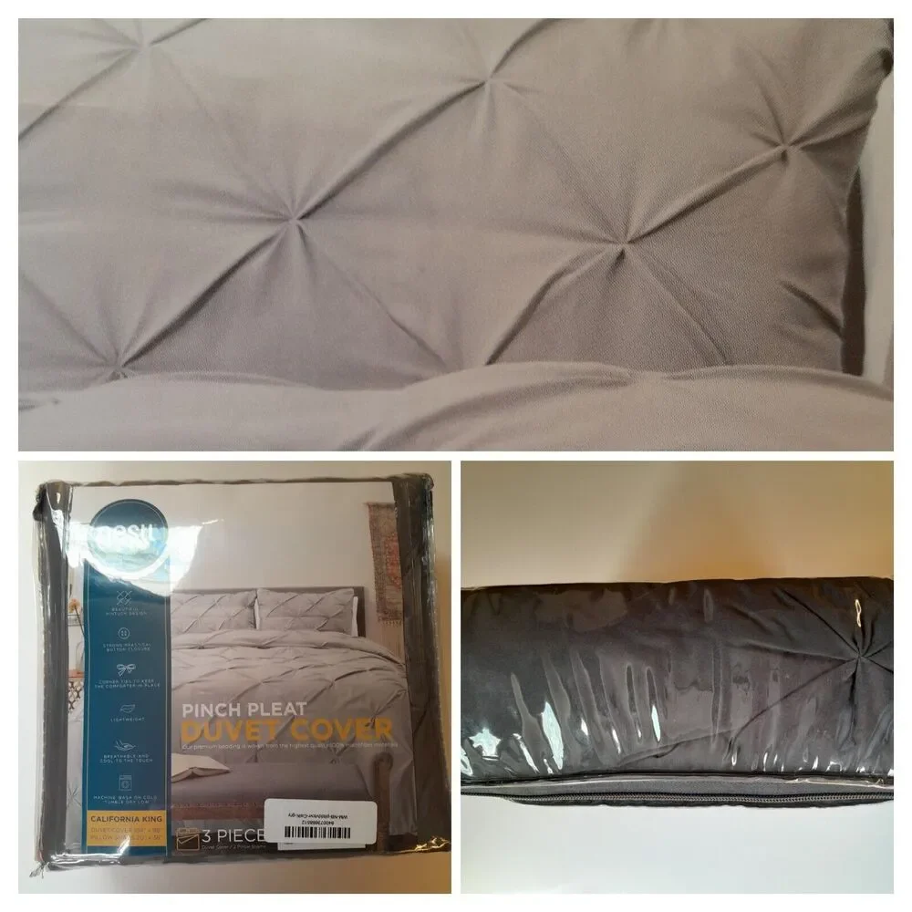 NESTL Dark Gray Cal. King Duvet Cover Set w/ 2 Shams Button Closure 104